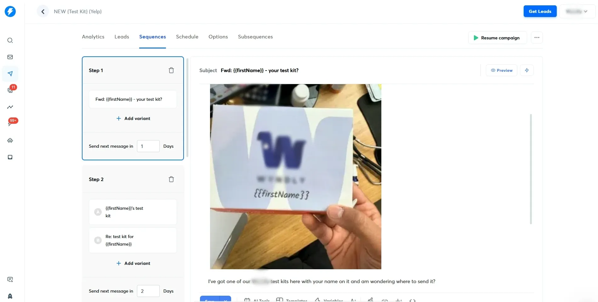 wyndly personalized test kit email